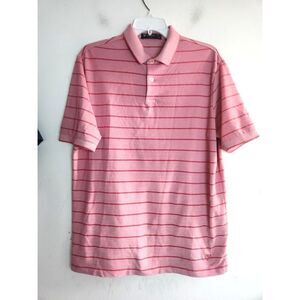 Cremieux Men Pink w/Red Stripe Supima Cotton Short Sleeve Polo Shirt size Large